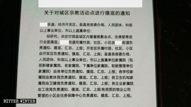 臨沂市某縣關於對基督教聚會點、佛教念佛堂進行全面摸底的通知