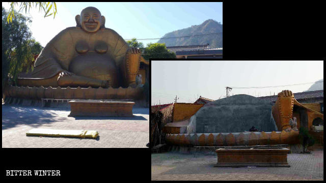 河北唐山市遷西縣景忠山寺廟裡一座露天彌陀佛像被拆除。 河北唐山市遷西縣景忠山寺廟裡一座露天彌陀佛像被拆除。