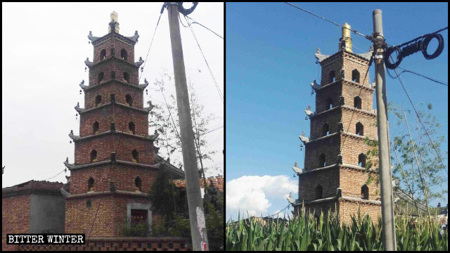 「靈應寺」佛塔內的佛像被移除前後