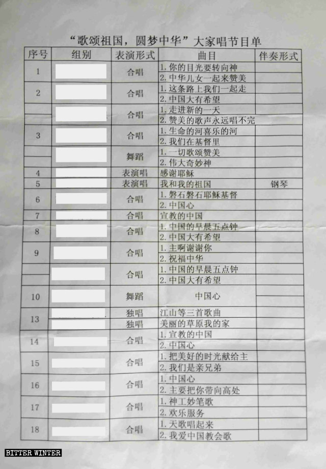 遼寧省一教堂的《歌頌祖國 圓夢中華》歌單 遼寧省一教堂的《歌頌祖國 圓夢中華》歌單
