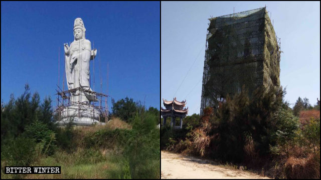 福建莆田市觀音像被黑網封蓋